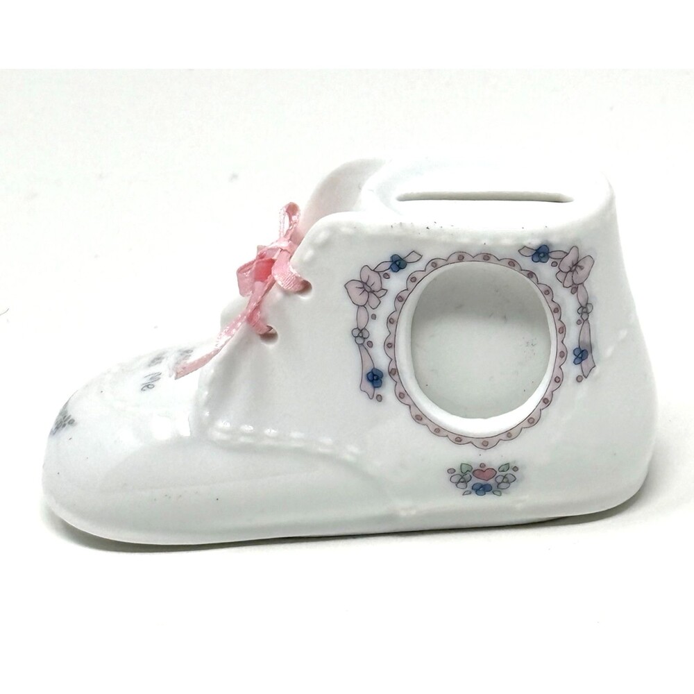 Rare Vintage 1991 Precious Moments Baby Shoe Bank and Picture Frame Baby Girl